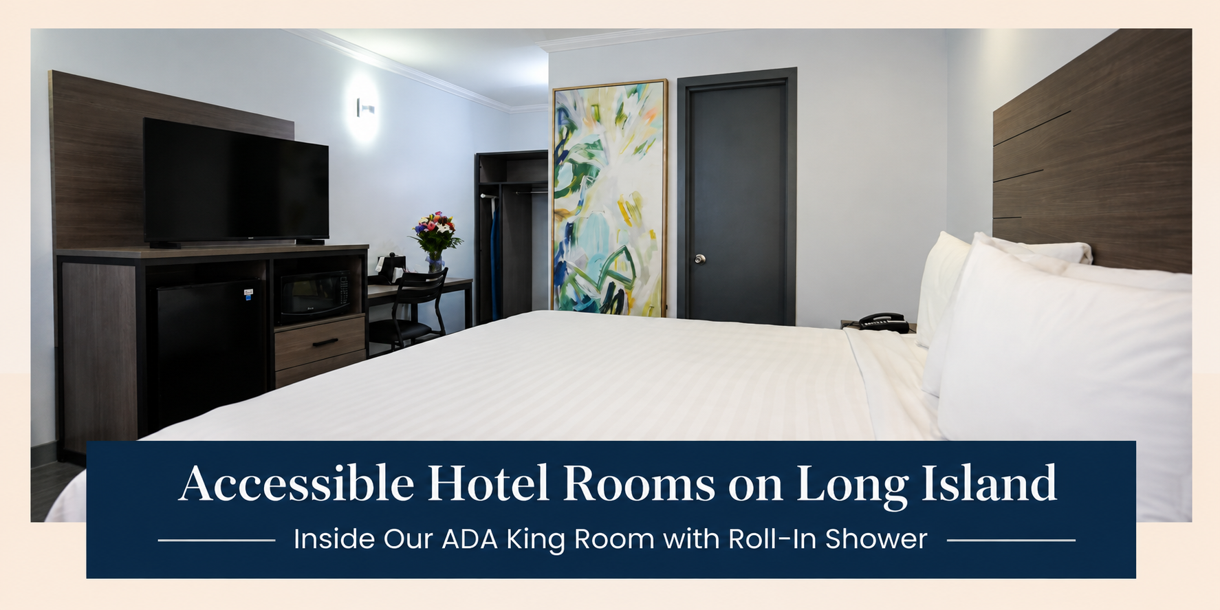 ADA King Room with king bed and wheelchair-accessible layout at Commack Inn, Commack NY